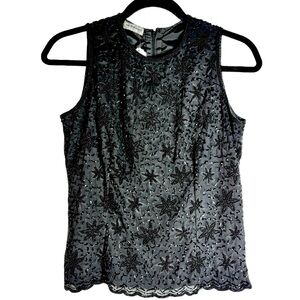 Vintage Saks Fifth Avenue Beaded Sequin Evening Shell Top | Black Expensive